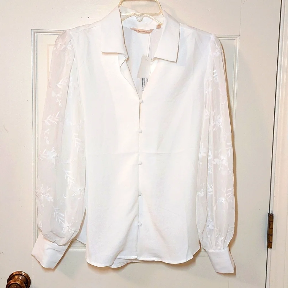 NWT Soft Surroundings white balloon sleeve Lorenzo blouse, size S - Picture 3 of 9